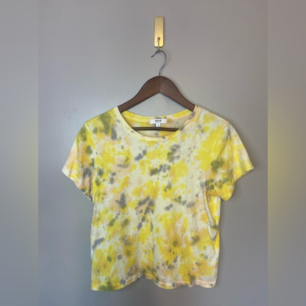 AGOLDE Linda Tie Dye Boxy Tee yellow black white crop relaxed comfortable bright - Picture 6 of 14
